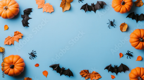 halloween pumpkin border on blue background 