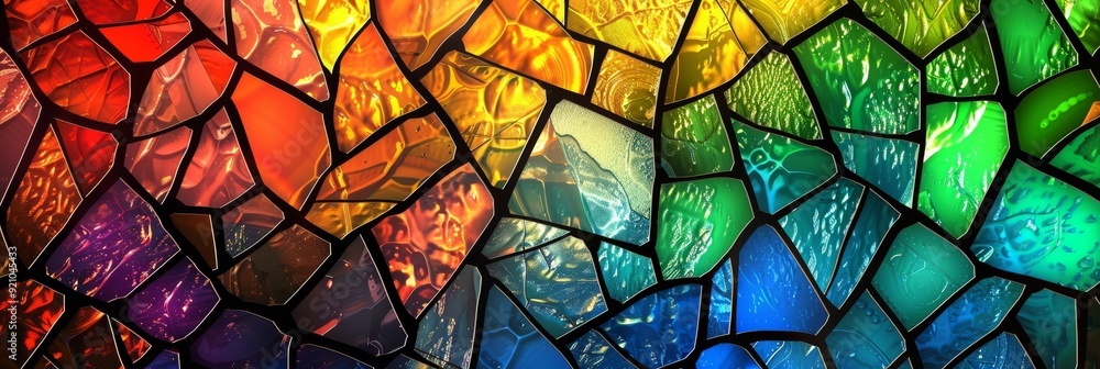 An absolutely stunning and mesmerizing display of colorful stained glass mosaic featuring a vibrant rainbow palette An absolutely stunning and mesmerizing display of colorful stained glass mosaic featuring a vibrant rainbow palette