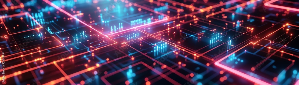 Abstract digital network with glowing lines and data. Abstract digital network with glowing lines and data.