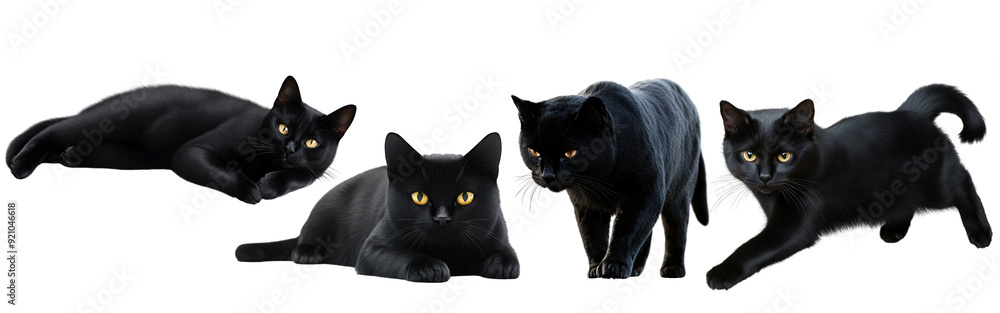 Set of Black Cat in Halloween Poses postures lying down, striding, staring 3D Render Isolated on Transparent Background Set of Black Cat in Halloween Poses postures lying down, striding, staring 3D Render Isolated on Transparent Background