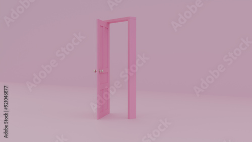 3d pink door isolated color background outside 