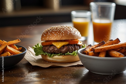 Mouth-watering American cheese Burger 