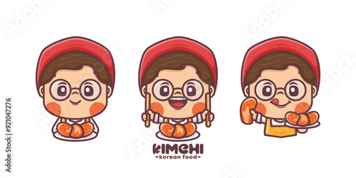 cute female cartoon mascot with korean food kimchi