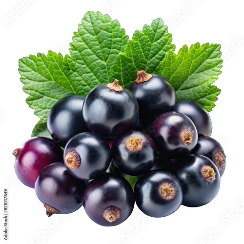 Blackberries on a leafy plant on transparent background