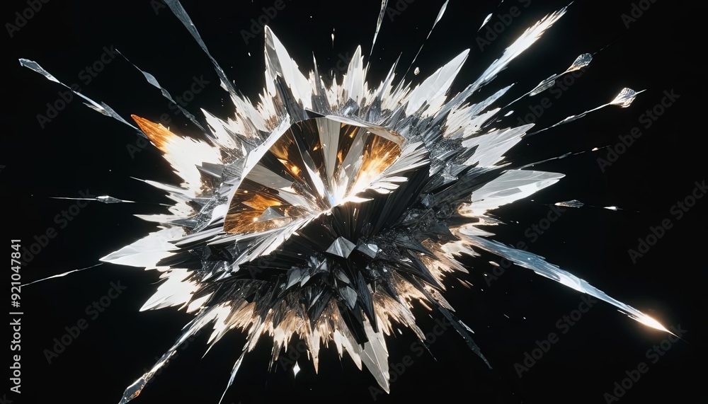 Obraz premium A mesmerizing image of a diamond shattering into fragments, infused with meteor elements for a cosmic and powerful visual impact