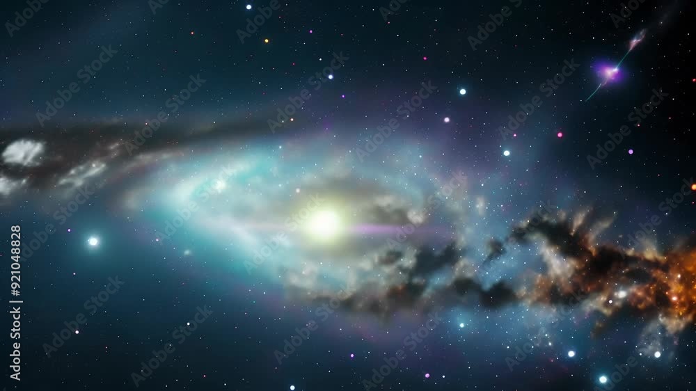 Video of vibrant nebula surrounded by star-filled sky, featuring colorful gas clouds and twinkling stars, concept: dynamic beauty of cosmos Video of vibrant nebula surrounded by star-filled sky, featuring colorful gas clouds and twinkling stars, concept: dynamic beauty of cosmos