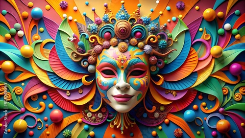 Carnival of Colors: A Paper Sculpture Mask Exploding with Hues Generative AI