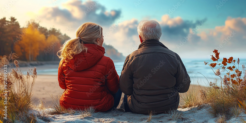 Elderly couple sitting with their backs to the camera