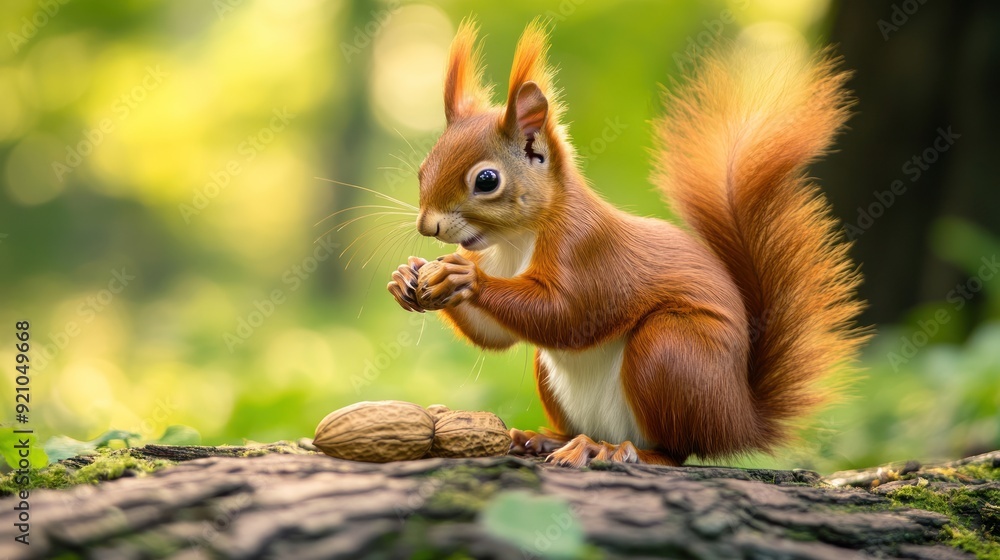 Red Squirrel Eating Nut in Forest Red Squirrel Eating Nut in Forest