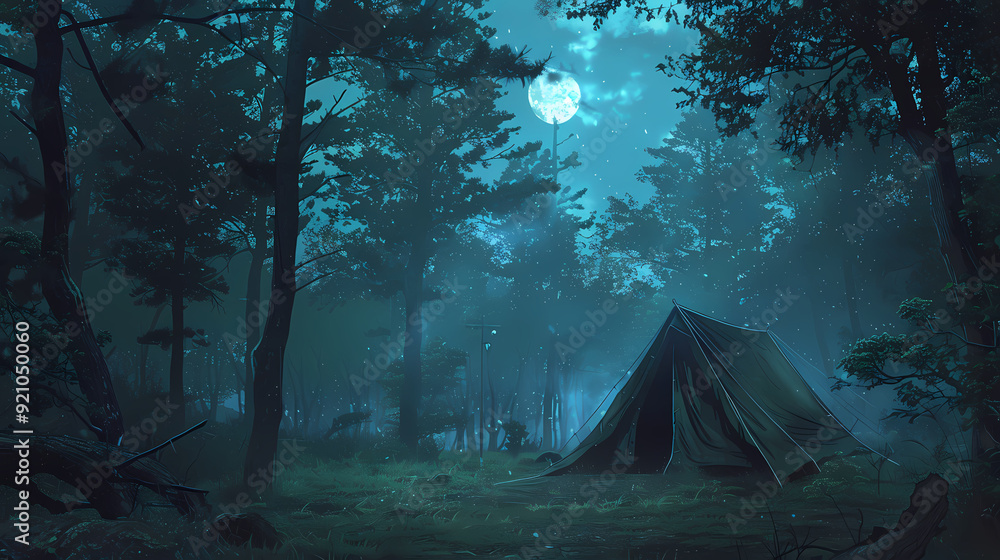 a tent in teh forest, ANIME MANGA style, nature, lonely a tent in teh forest, ANIME MANGA style, nature, lonely