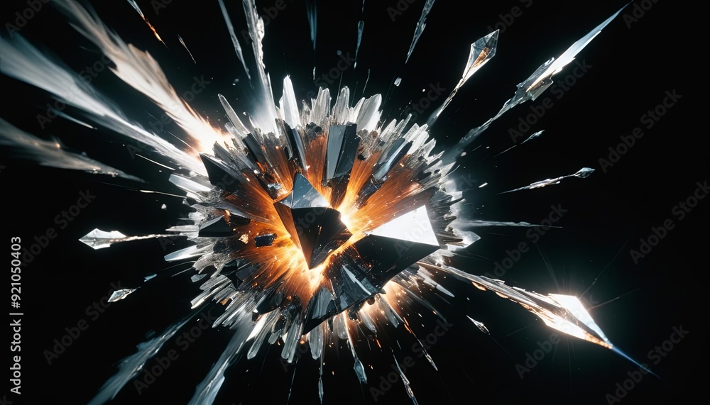 Obraz premium A mesmerizing image of a diamond shattering into fragments, infused with meteor elements for a cosmic and powerful visual impact