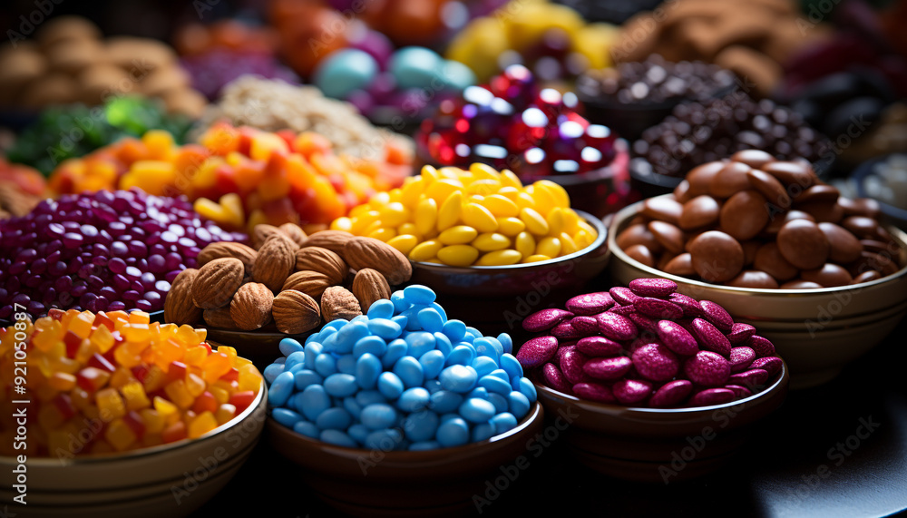 A vibrant collection of colorful candies in a large bowl generated by AI A vibrant collection of colorful candies in a large bowl generated by AI