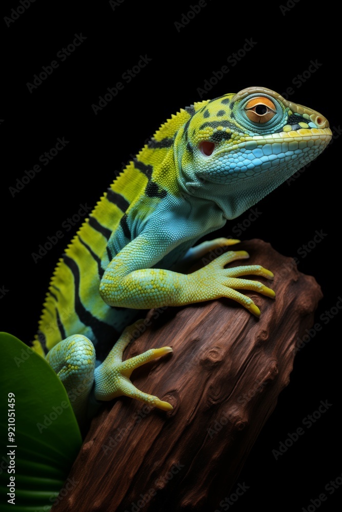 Fototapeta premium Vivid Lizard on Branch - Wildlife Portrait