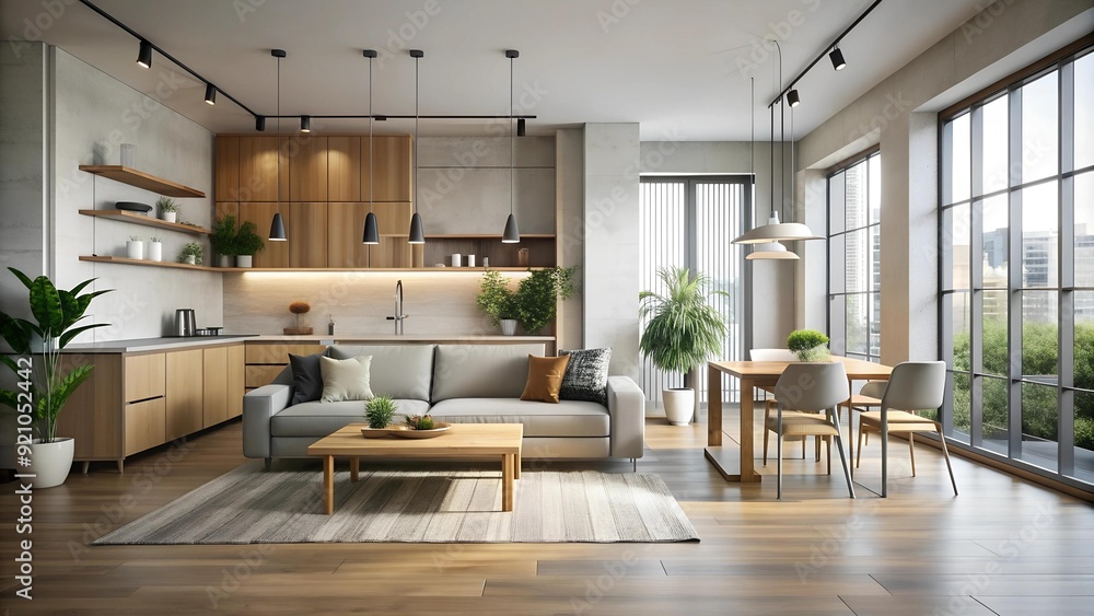 Fototapeta premium A Sanctuary of Calm: Modernist Urban Apartment with Zen-Inspired Design AI generated