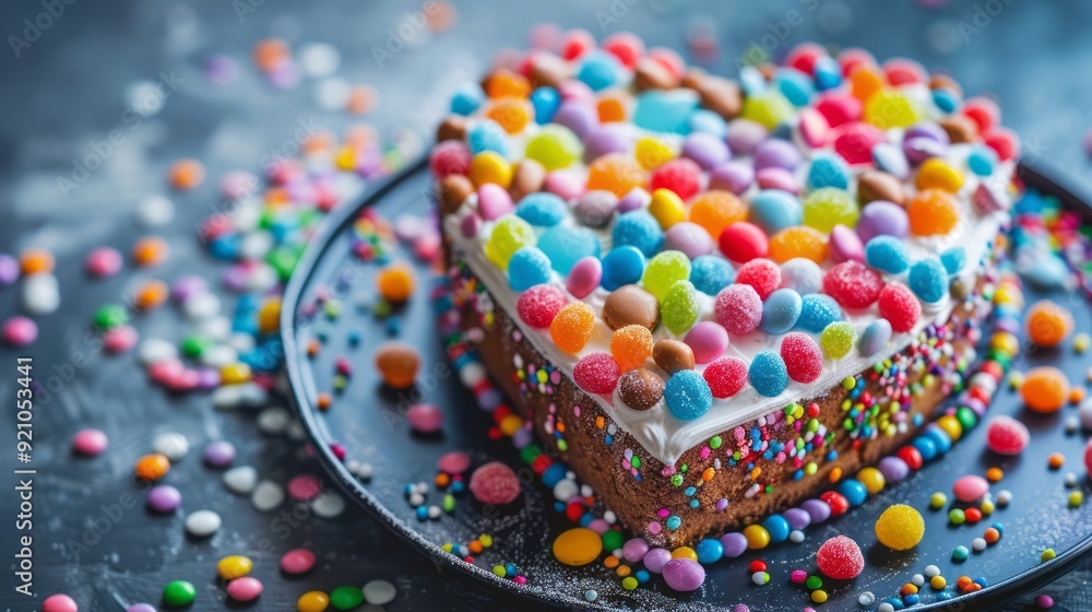 heart-shaped cake covered with colorful candies. copy space heart-shaped cake covered with colorful candies. copy space