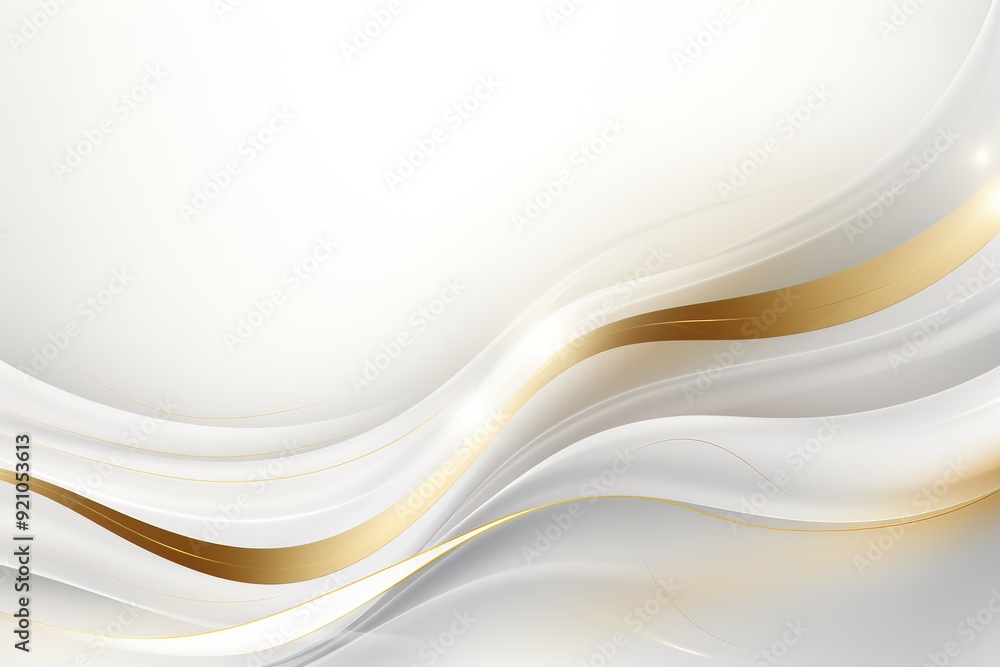 Abstract background with white and gold wavy lines.