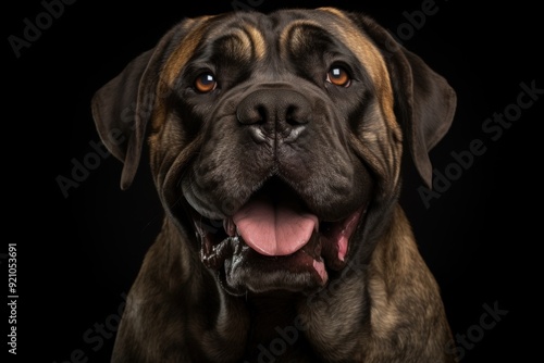 Portrait of a purebred dog breed Mastiff on a black background. Mastiff Dog.