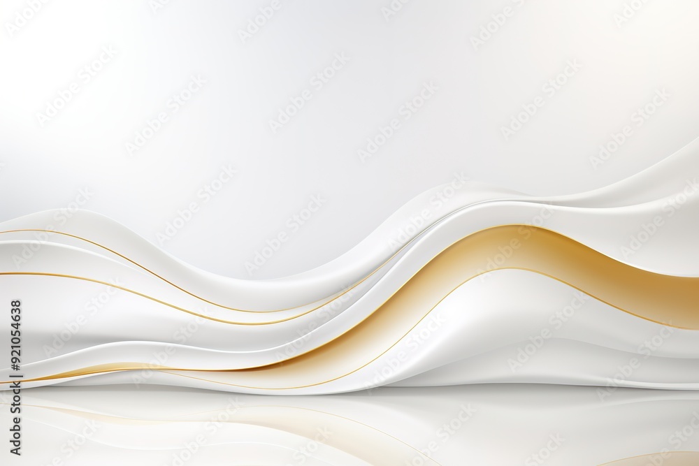 Abstract background with white and gold wavy lines.