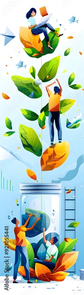 Growth and Success Concept with People on a Plant. Growth and Success Concept with People on a Plant.