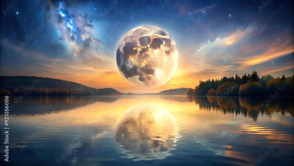 Celestial Tapestry: A Full Moon Over a Tranquil Lake AI Generated Celestial Tapestry: A Full Moon Over a Tranquil Lake AI Generated