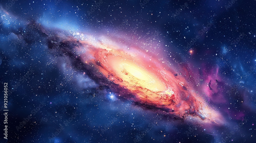 Obraz premium A mesmerizing galaxy background featuring a deep space scene filled with swirling galaxies, vibrant nebulae, and countless stars, evoking a sense of wonder and the infinite beauty of the universe,