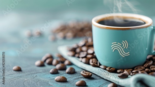 Steaming Coffee Cup Surrounded by Freshly Roasted Beans in Cozy Setting