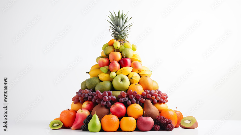 Colorful Fruit Pyramid on White Background Colorful Fruit Pyramid on White Background