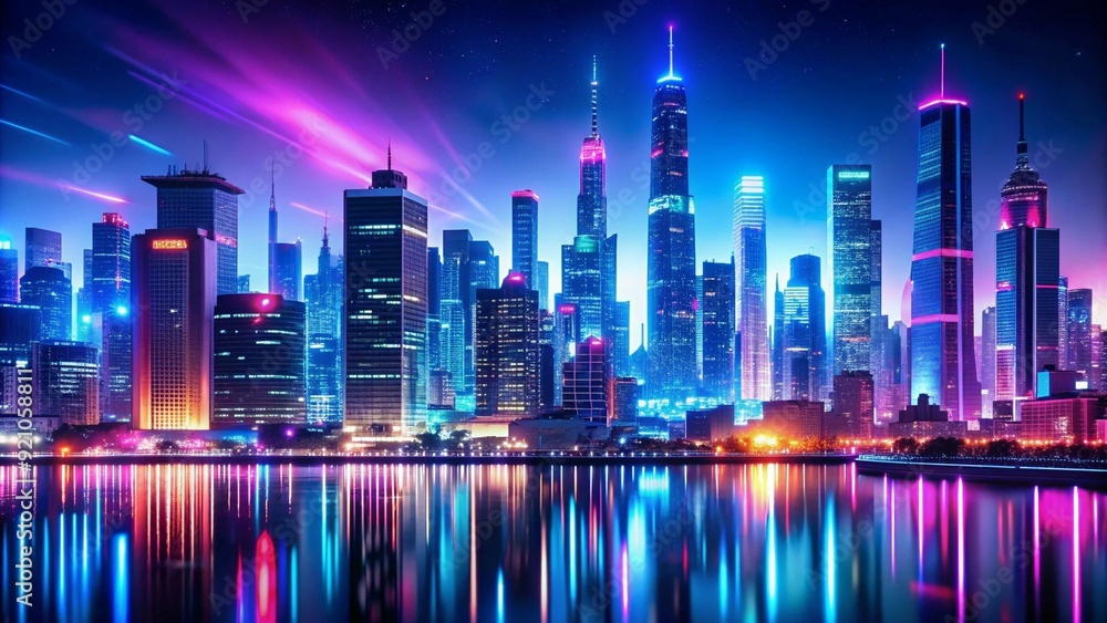 Fototapeta premium A City Awash in Neon Lights and Bold Colors AI generated