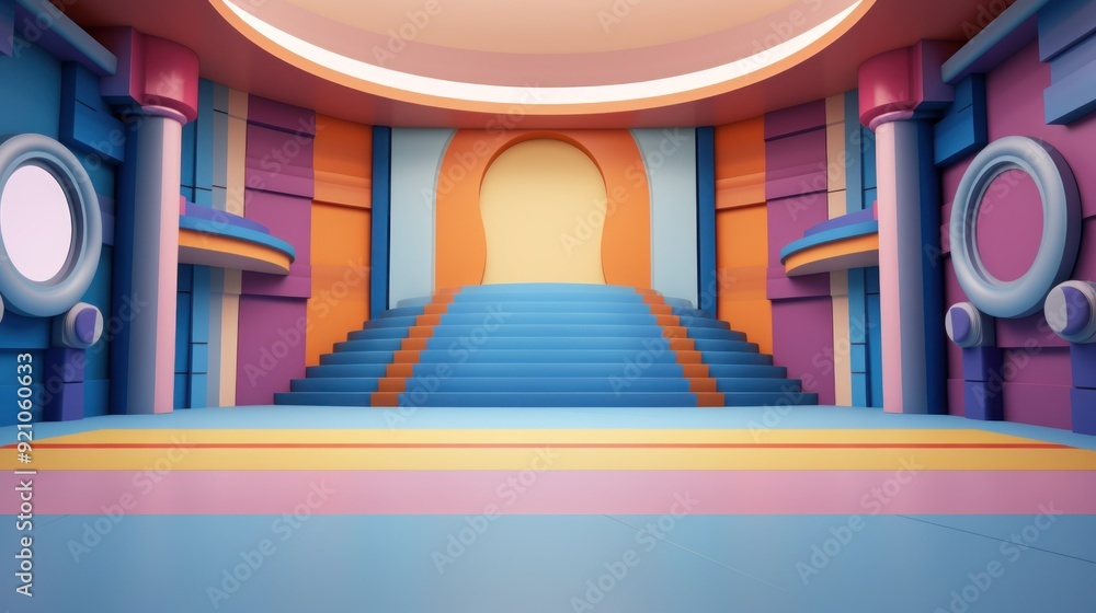 Fototapeta premium Colorful Abstract Interior with Staircase and Empty Space.