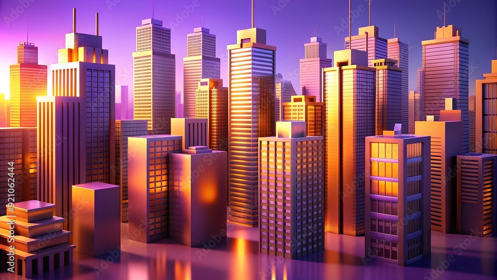 Fototapeta premium Ethereal Cityscape: A Symphony of Purple and Orange AI Generated
