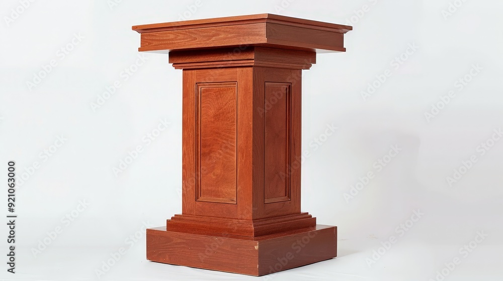A traditional wooden podium with a rich mahogany finish, perfect for adding a touch of class and tradition to any speech. A traditional wooden podium with a rich mahogany finish, perfect for adding a touch of class and tradition to any speech.