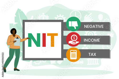 Vector website design template . NIT - Negative Income Tax acronym. business concept. illustration for website banner, marketing materials, business presentation, online advertising.