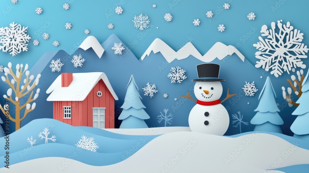 Colorful 3D Whimsical Winter Wonderland in Paper Cut Style Colorful 3D Whimsical Winter Wonderland in Paper Cut Style