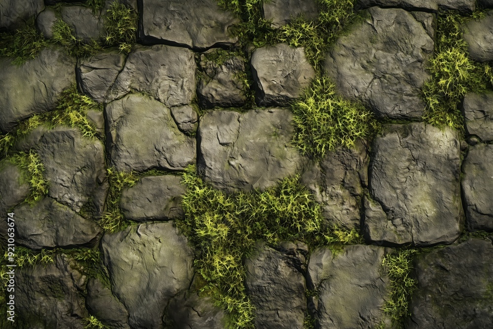 Closeup of Leafy Cobblestone Road Ground Moss Texture Material Generative Illustration Closeup of Leafy Cobblestone Road Ground Moss Texture Material Generative Illustration