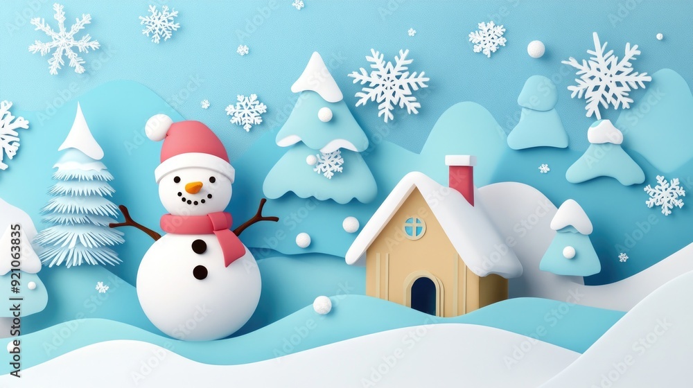 Colorful 3D Whimsical Winter Wonderland in Paper Cut Style Colorful 3D Whimsical Winter Wonderland in Paper Cut Style