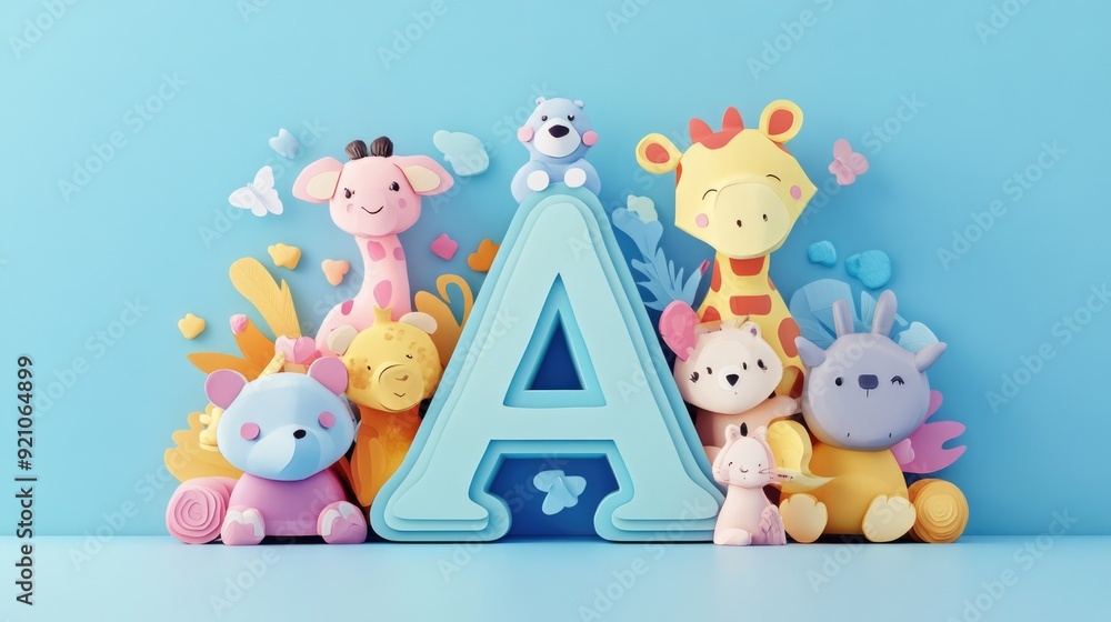 Letter A: Paper cut style illustration, colorful 3D whimsical, text Letter A: Paper cut style illustration, colorful 3D whimsical, text