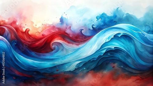 Ethereal Swirls of Azure and Crimson: A Symphony of Abstract Watercolor Waves  generative AI photo