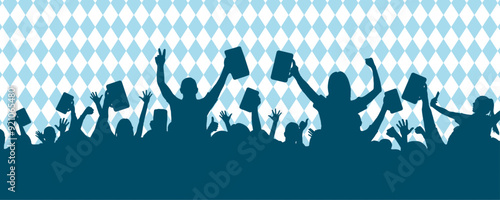 Oktoberfest background with beer drinking cloud silhouette and bavarian flag