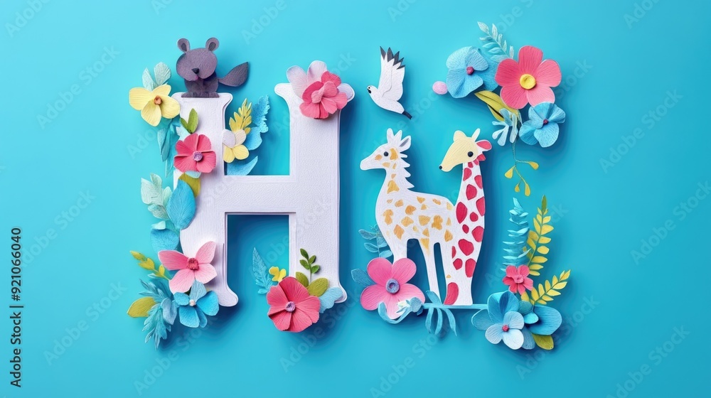 Naklejka premium Letter H: Paper cut style illustration, colorful 3D whimsical, text 