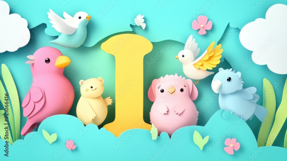 Naklejka premium Letter I: Paper cut style illustration, colorful 3D whimsical, text 