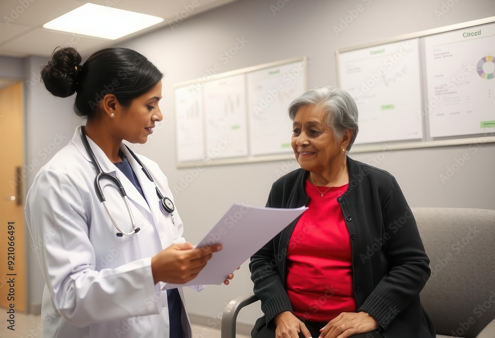 Fototapeta premium Doctor consulting with elderly patient in a healthcare office during a routine check-up