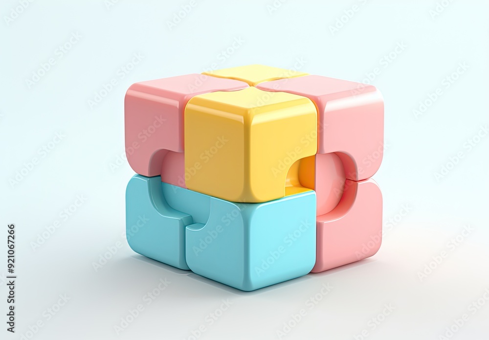 A colorful 3D puzzle cube with interlocking pieces designed for playful engagement. A colorful 3D puzzle cube with interlocking pieces designed for playful engagement.