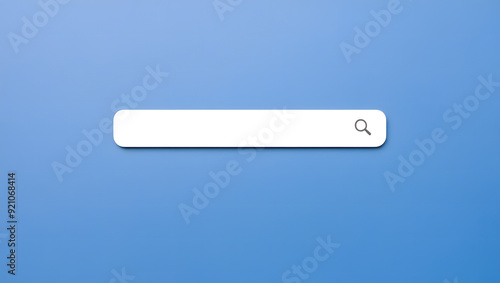 Blank search browser bar with magnifier button isolated on a solid blue background. Searching information data on internet, networking concept.