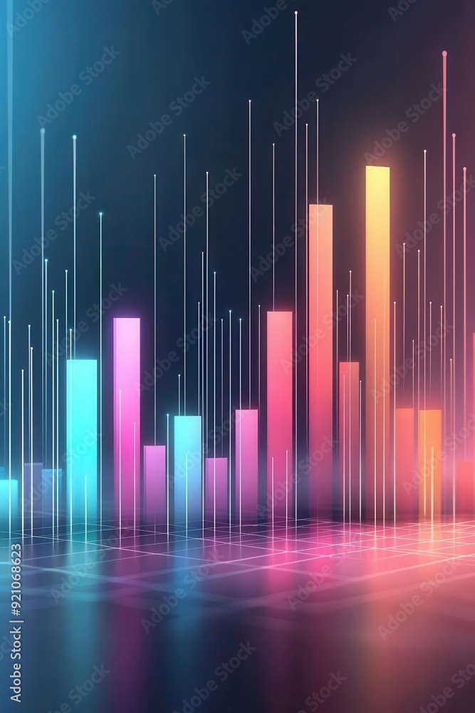 Abstract neon lines and bars on a dark background, representing growth and progress. Abstract neon lines and bars on a dark background, representing growth and progress.