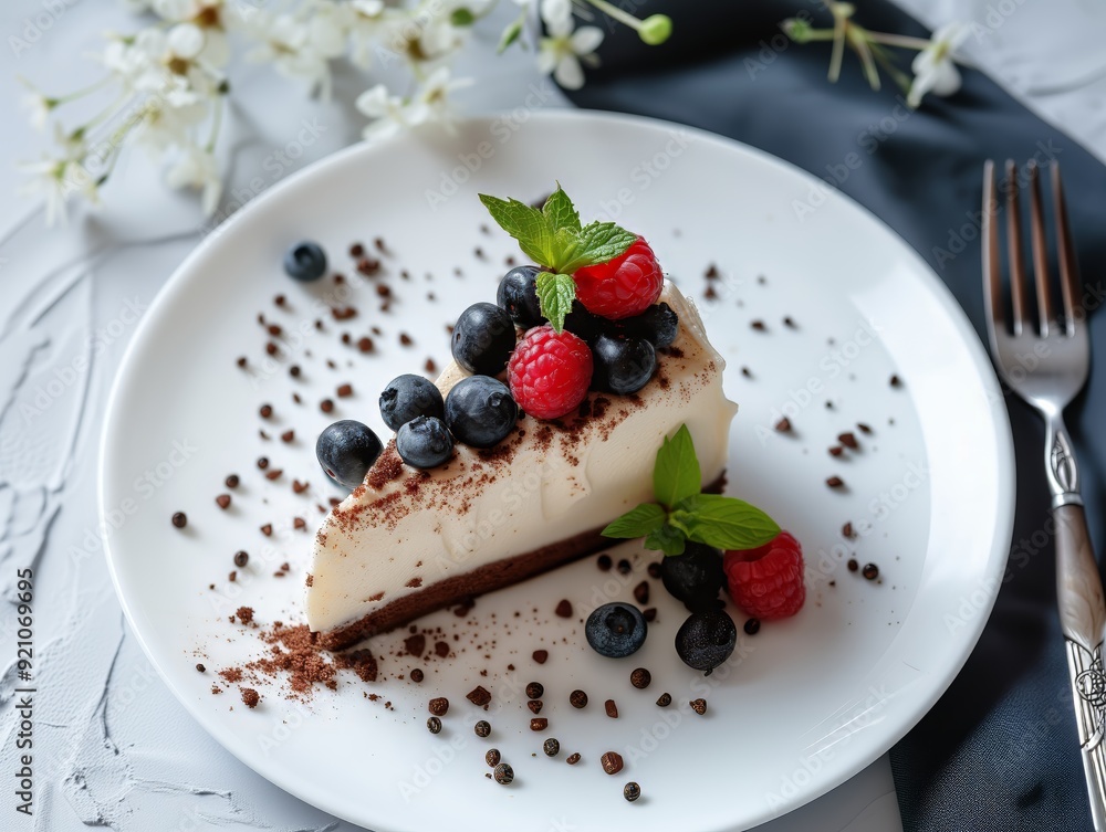 Elegant Cheesecake with Fresh Berries on Plate Elegant Cheesecake with Fresh Berries on Plate