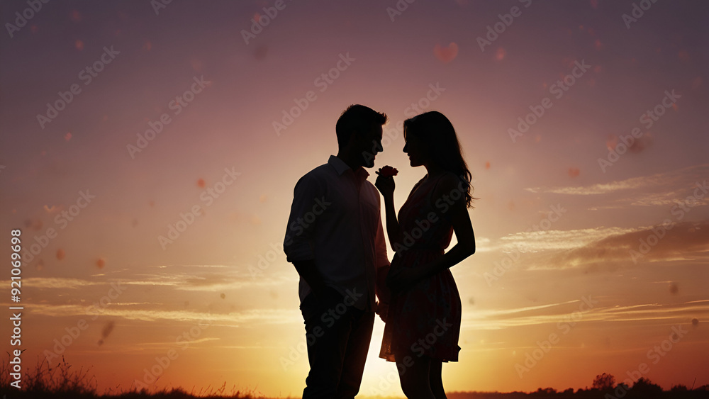 Romantic Sunset Silhouette on Gently Blurred Valentine's Day Background: Horizontal Format. Romantic Sunset Silhouette on Gently Blurred Valentine's Day Background: Horizontal Format.