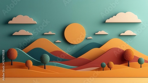 High desert landscape flat design top view midday theme 3D render Triadic Color Scheme photo