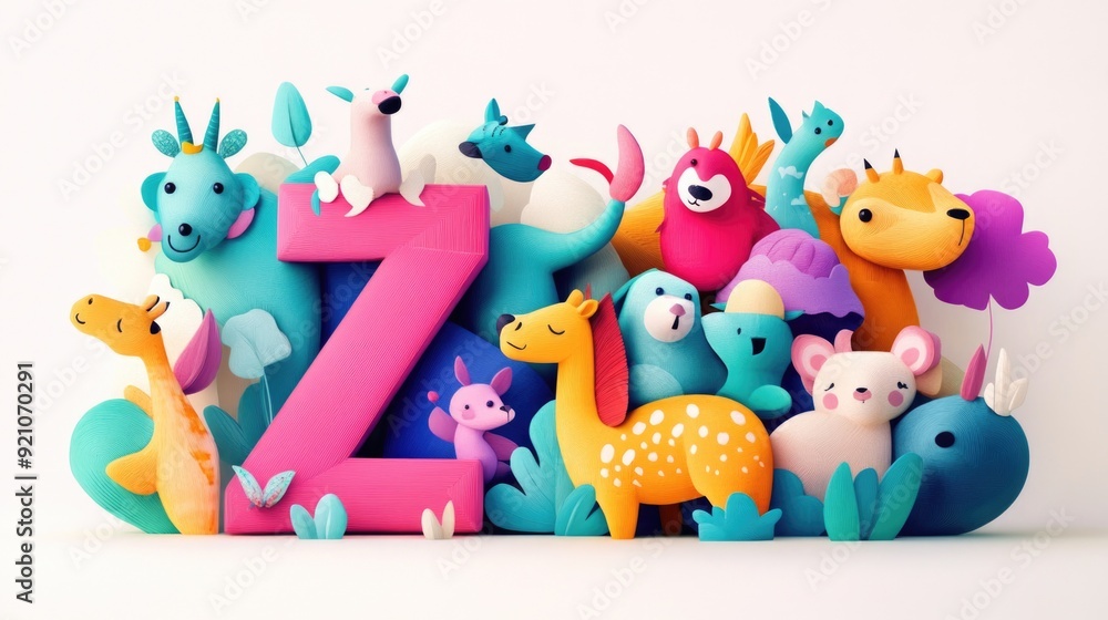 Fototapeta premium Letter Z: Paper cut style illustration, colorful 3D whimsical, text 