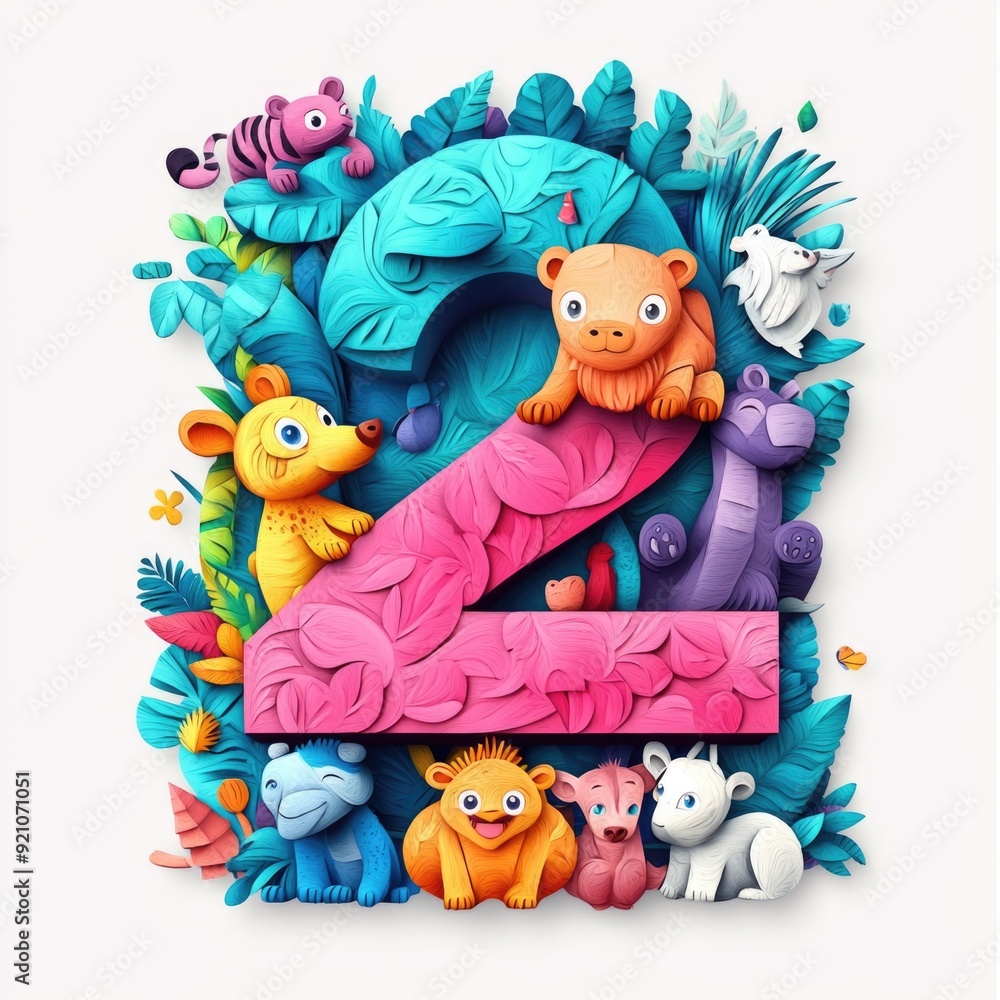 Naklejka premium Paper cut style illustration, colorful 3D whimsical, text 