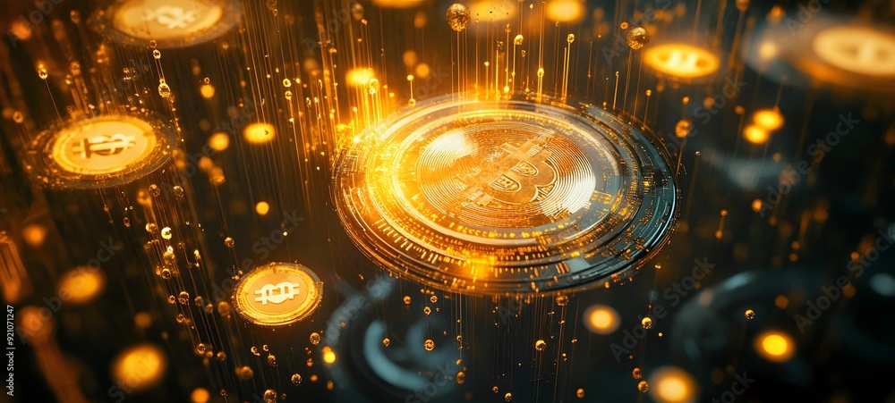 Obraz premium 41. A digital ecosystem featuring Bitcoin as a central element in financial technology